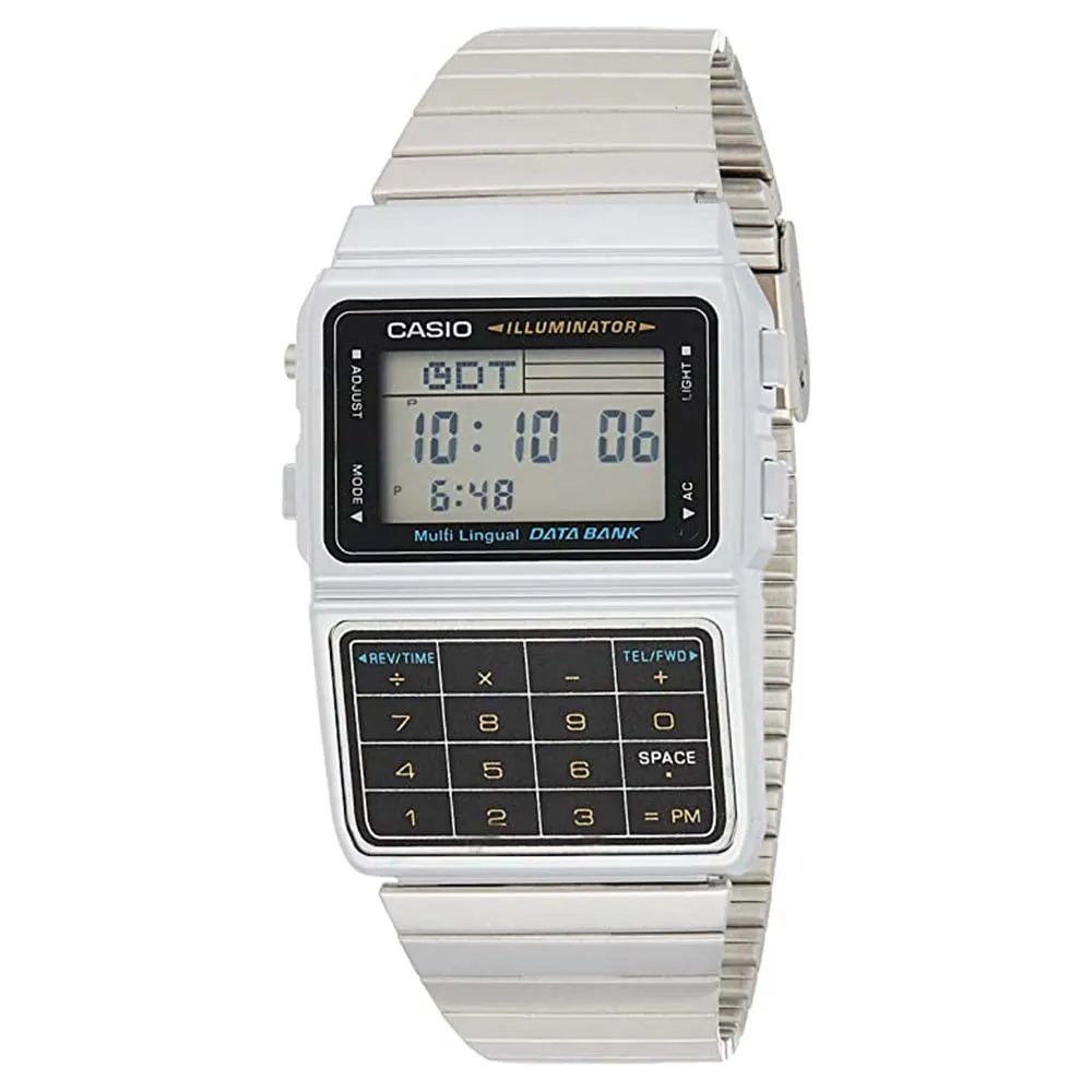 Casio Men's Black Dial Silver-Tone Stainless Steel Band Calculator Quartz Watch - DBC-611-1DF