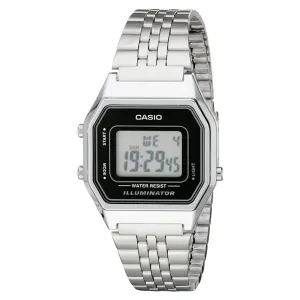 Casio Women's Black Dial Silver Stainless Steel Band Digital Retro Quartz Watch - LA680WA-1DF