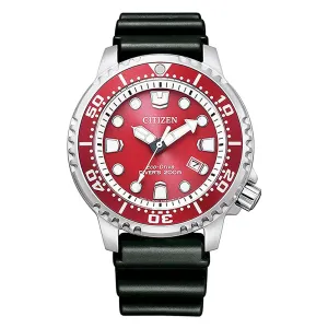 Citizen Mens Red Dial Black Rubber Band Quartz Watch - BN0159-15X