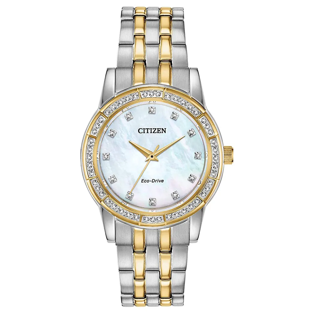 Citizen  Womens Silhouette Crystal White Dial Two Tone Stainless Steel Band Watch - EM0774-51D