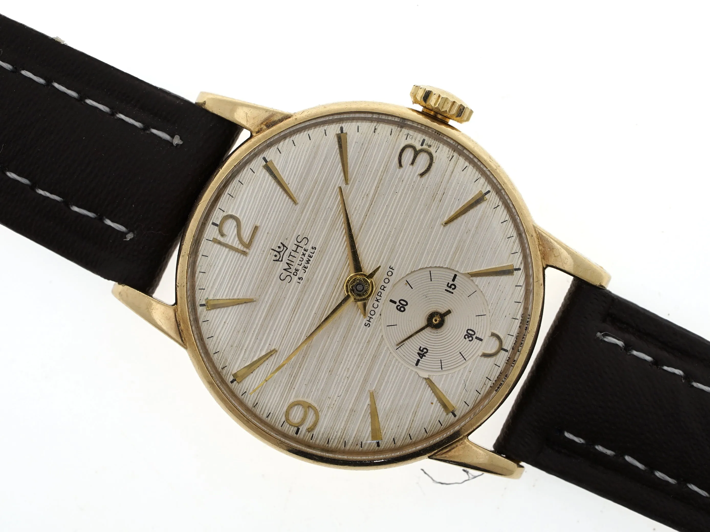 DELUXE SMITHS 9CT GOLD BRITISH RAIL WRISTWATCH IN GOOD CONDITION WITH PATTERNED DIAL 1966