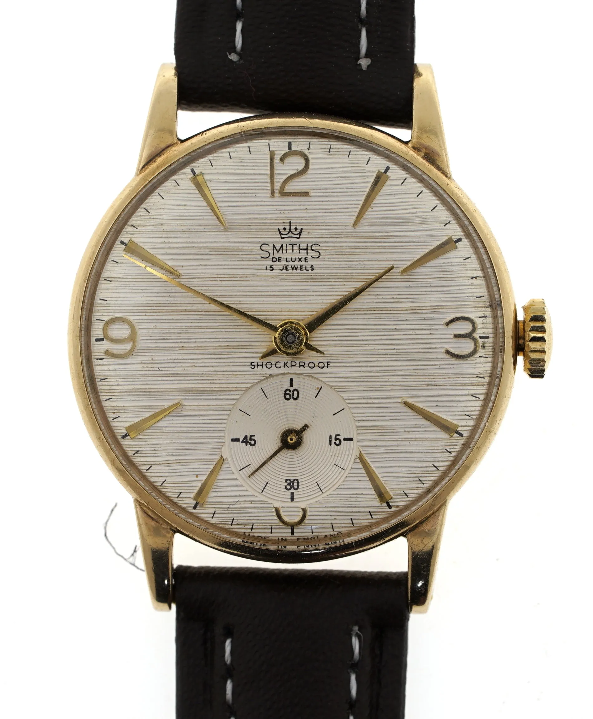 DELUXE SMITHS 9CT GOLD BRITISH RAIL WRISTWATCH IN GOOD CONDITION WITH PATTERNED DIAL 1966
