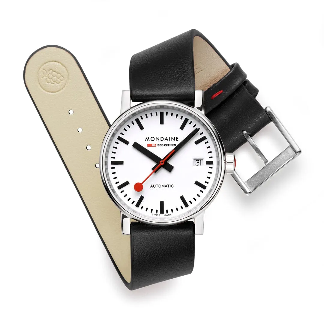 evo2 Automatic, Black vegan grape leather, 35 mm