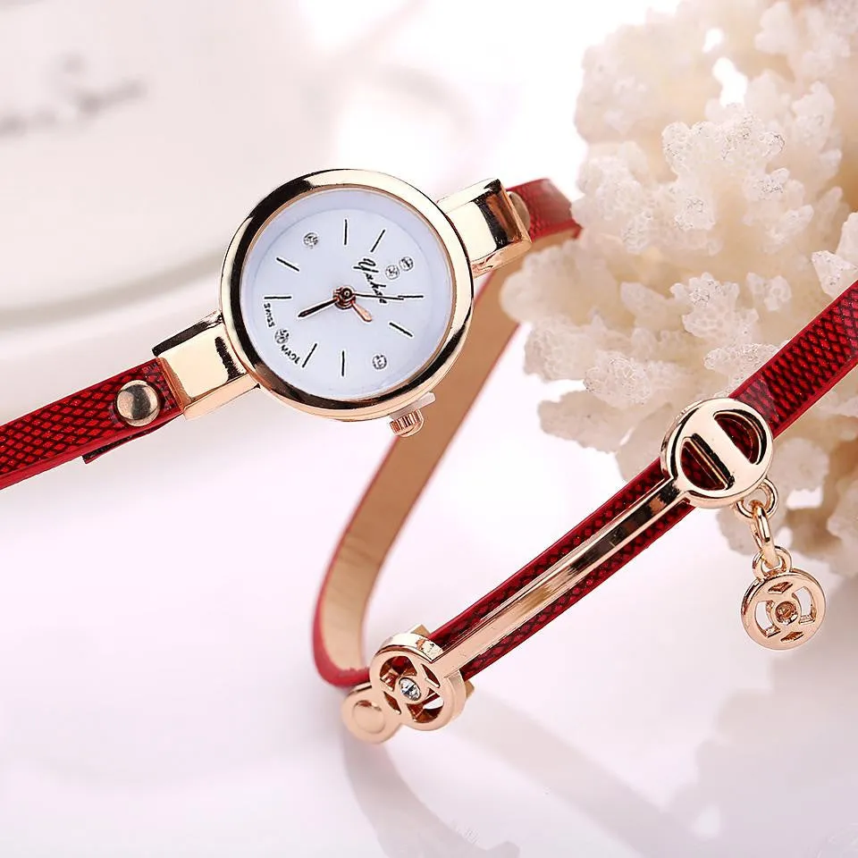 Fashion Style Leather Casual Bracelet Watch Wristwatch Women Dress Watches Long Leather Bracelet Watch