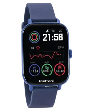 Fastrack, Reflex Vox 2.0 Unisex Smartwatch Black Dial Blue Silicone Strap, 38080PP02