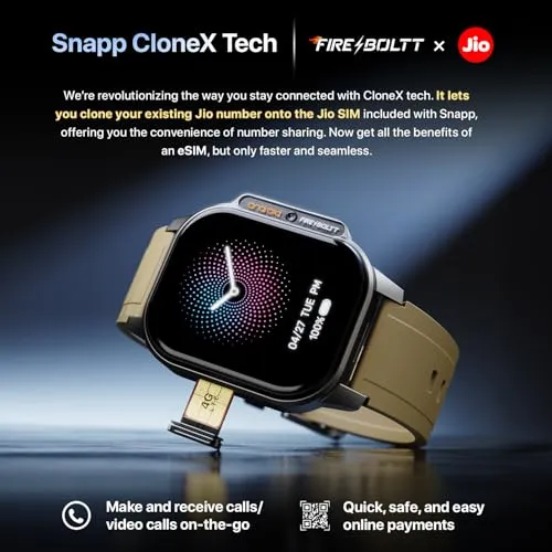 Fire-Boltt Snapp Smart Watch, Selfie Camera, 4G Nano-SIM Slot, 54.1mm AMOLED Display, Play Store- Unlimited apps, 1000mAh Battery, 2GB/4GB RAM   16GB/64GB ROM (Alpine Olive)