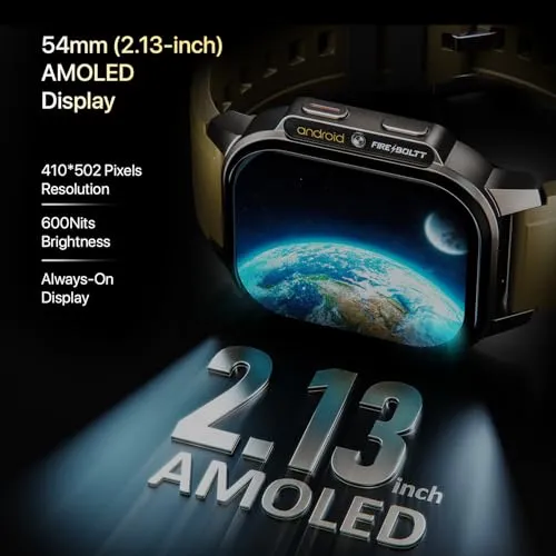 Fire-Boltt Snapp Smart Watch, Selfie Camera, 4G Nano-SIM Slot, 54.1mm AMOLED Display, Play Store- Unlimited apps, 1000mAh Battery, 2GB/4GB RAM   16GB/64GB ROM (Alpine Olive)