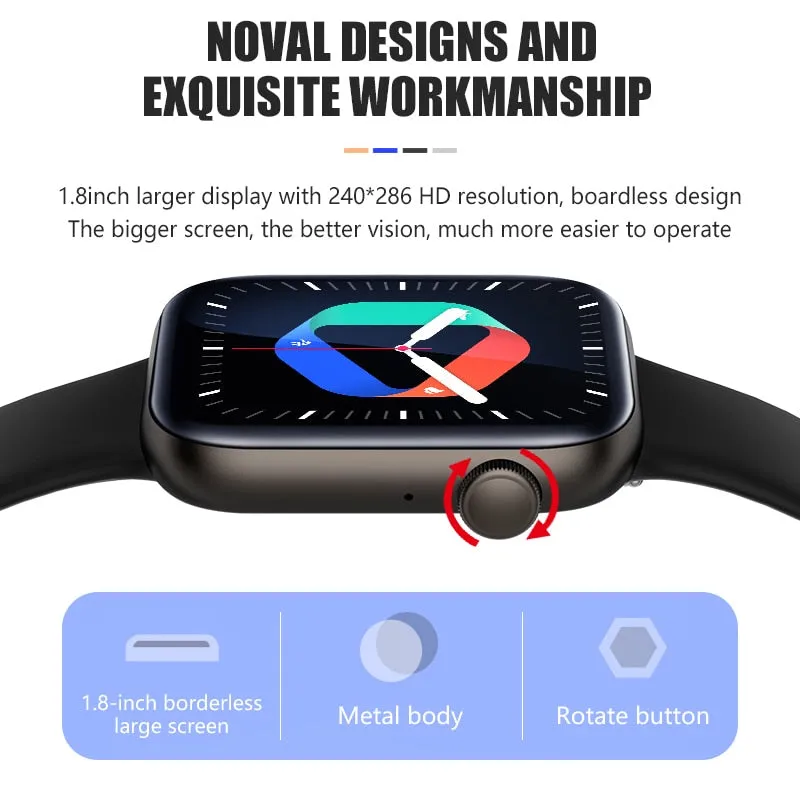 For Xiaomi Huawei Samsung 1.81 inch Bluetooth Call Smartwatch Men Support 120 Sport  2022 New Women Rotary keys Smart Watch  Box