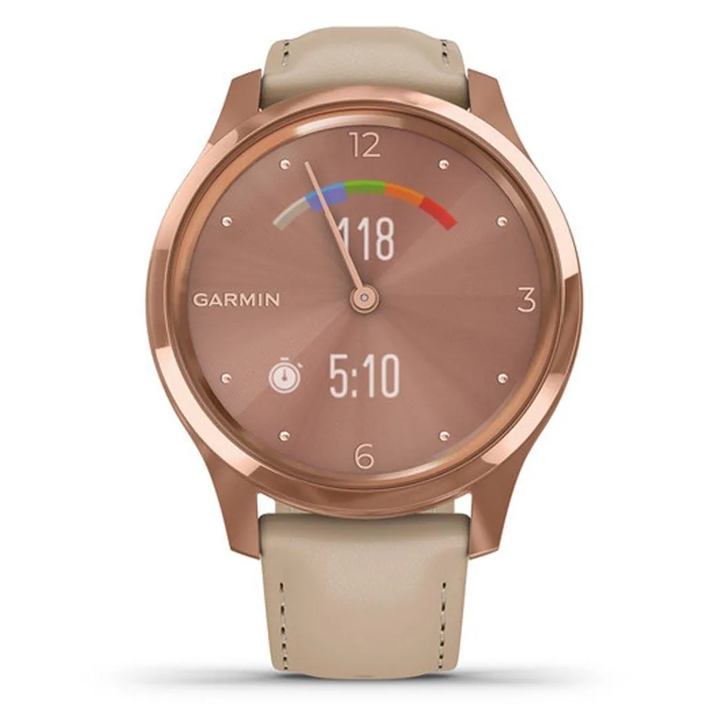 Garmin vivomove Luxe Light Sand Italian Leather Band Rose Gold Ana-Digi Dial Hybrid Watch - 010-02241-01