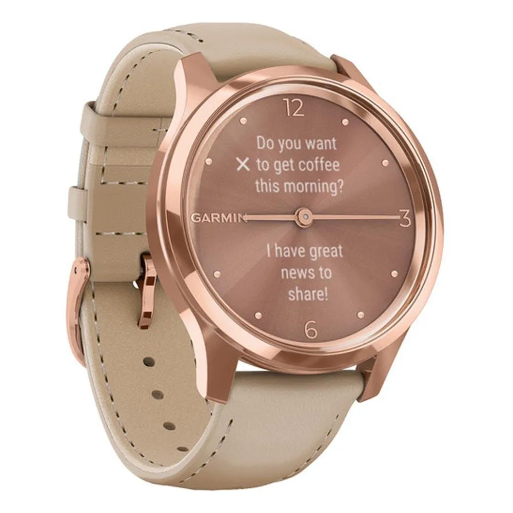Garmin vivomove Luxe Light Sand Italian Leather Band Rose Gold Ana-Digi Dial Hybrid Watch - 010-02241-01
