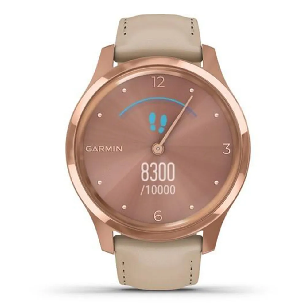 Garmin vivomove Luxe Light Sand Italian Leather Band Rose Gold Ana-Digi Dial Hybrid Watch - 010-02241-01