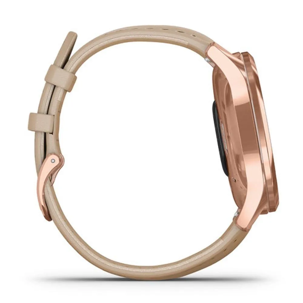 Garmin vivomove Luxe Light Sand Italian Leather Band Rose Gold Ana-Digi Dial Hybrid Watch - 010-02241-01