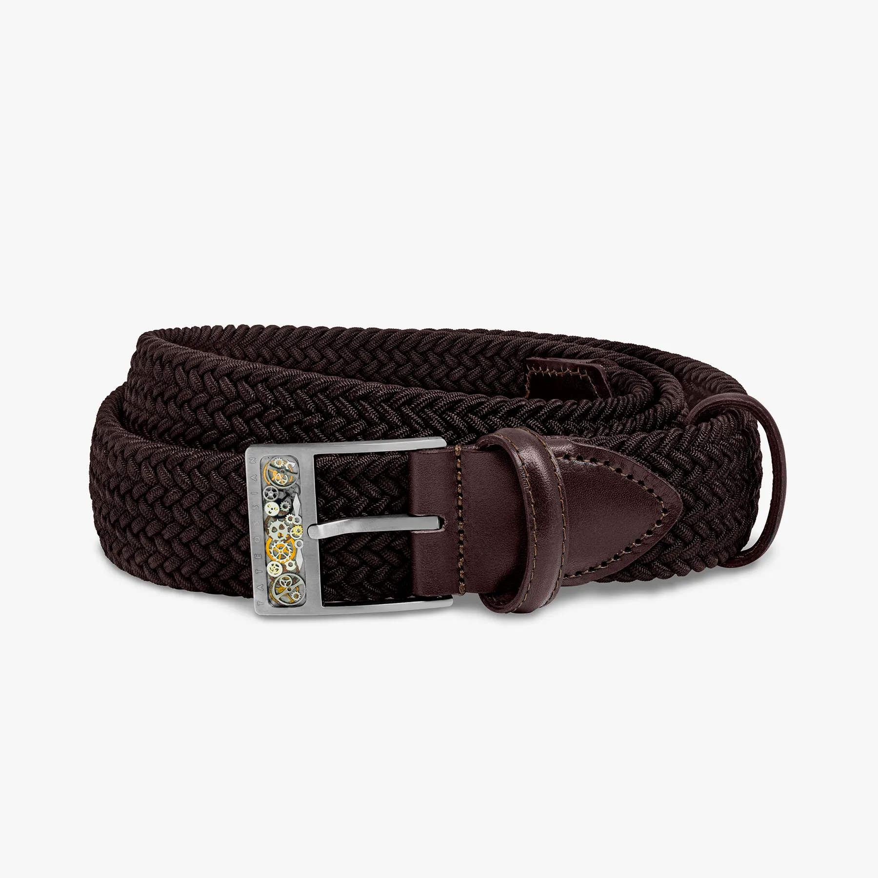 Gear T-Buckle belt in brown rayon and leather