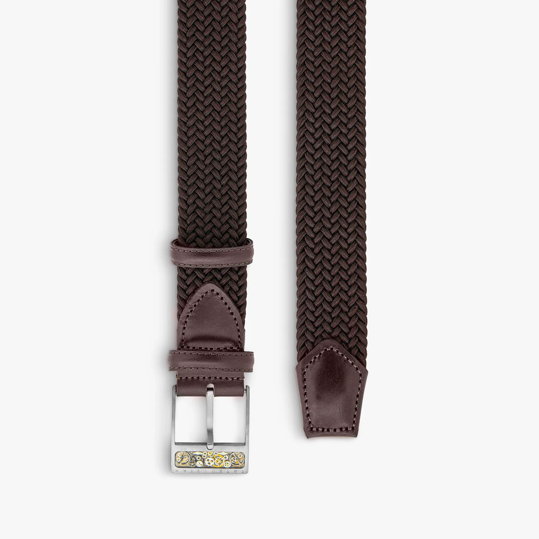 Gear T-Buckle belt in brown rayon and leather