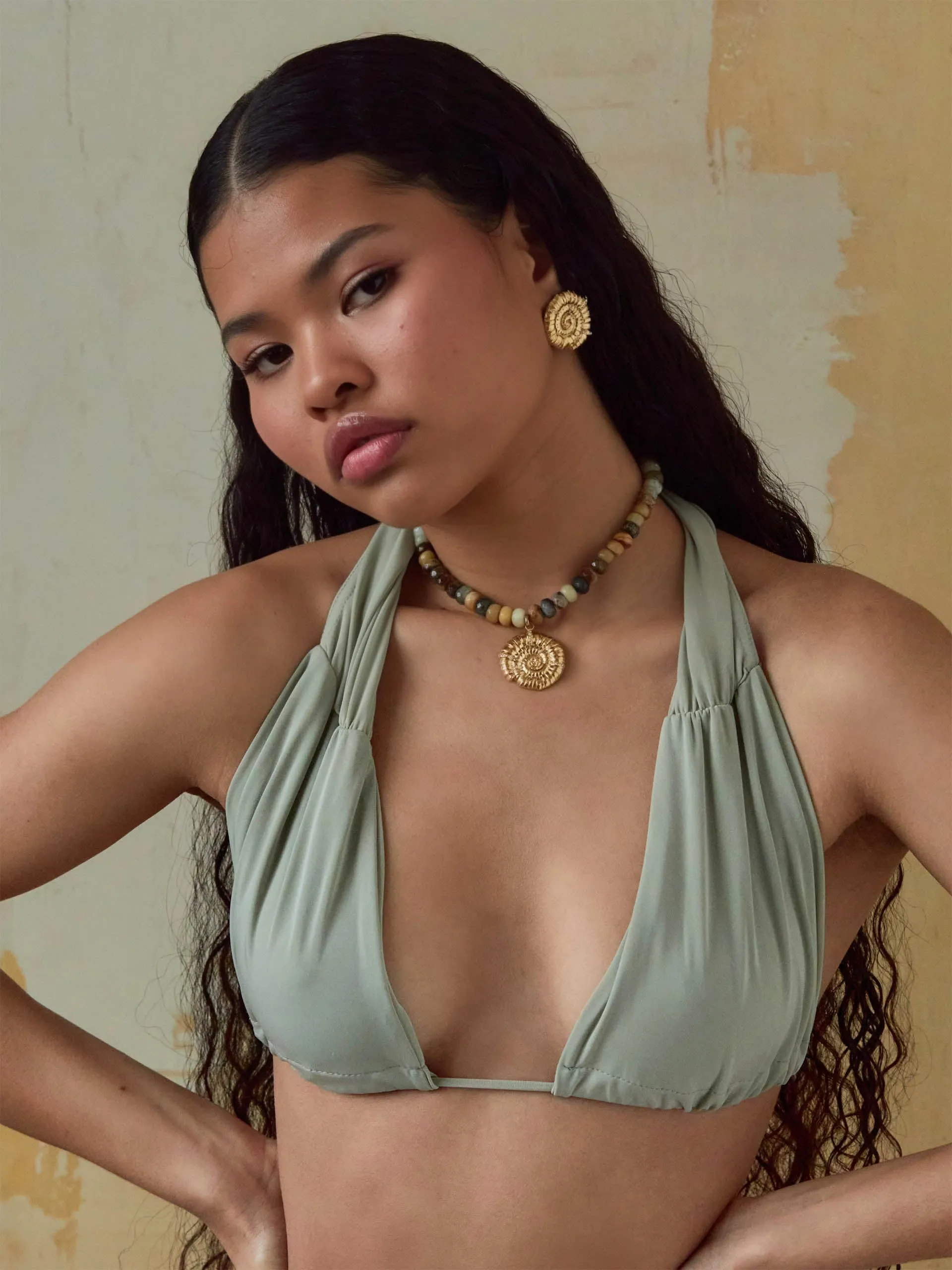 Gold with jade Island necklace