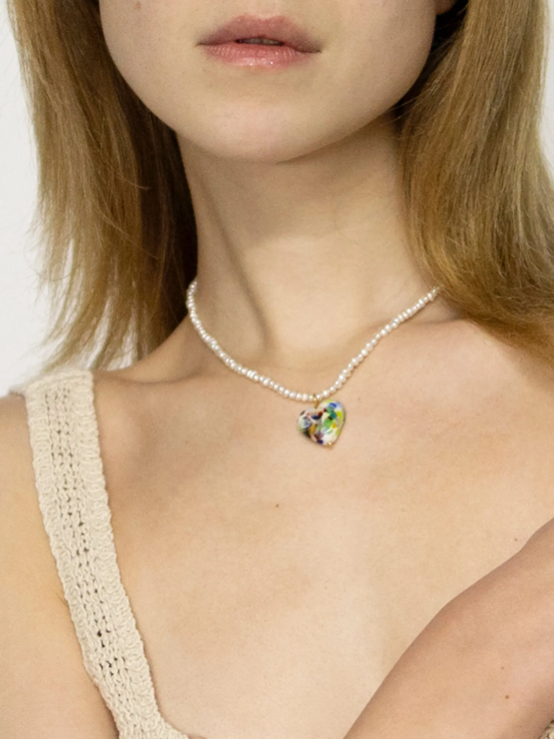 Heart and pearl Zero Waste necklace
