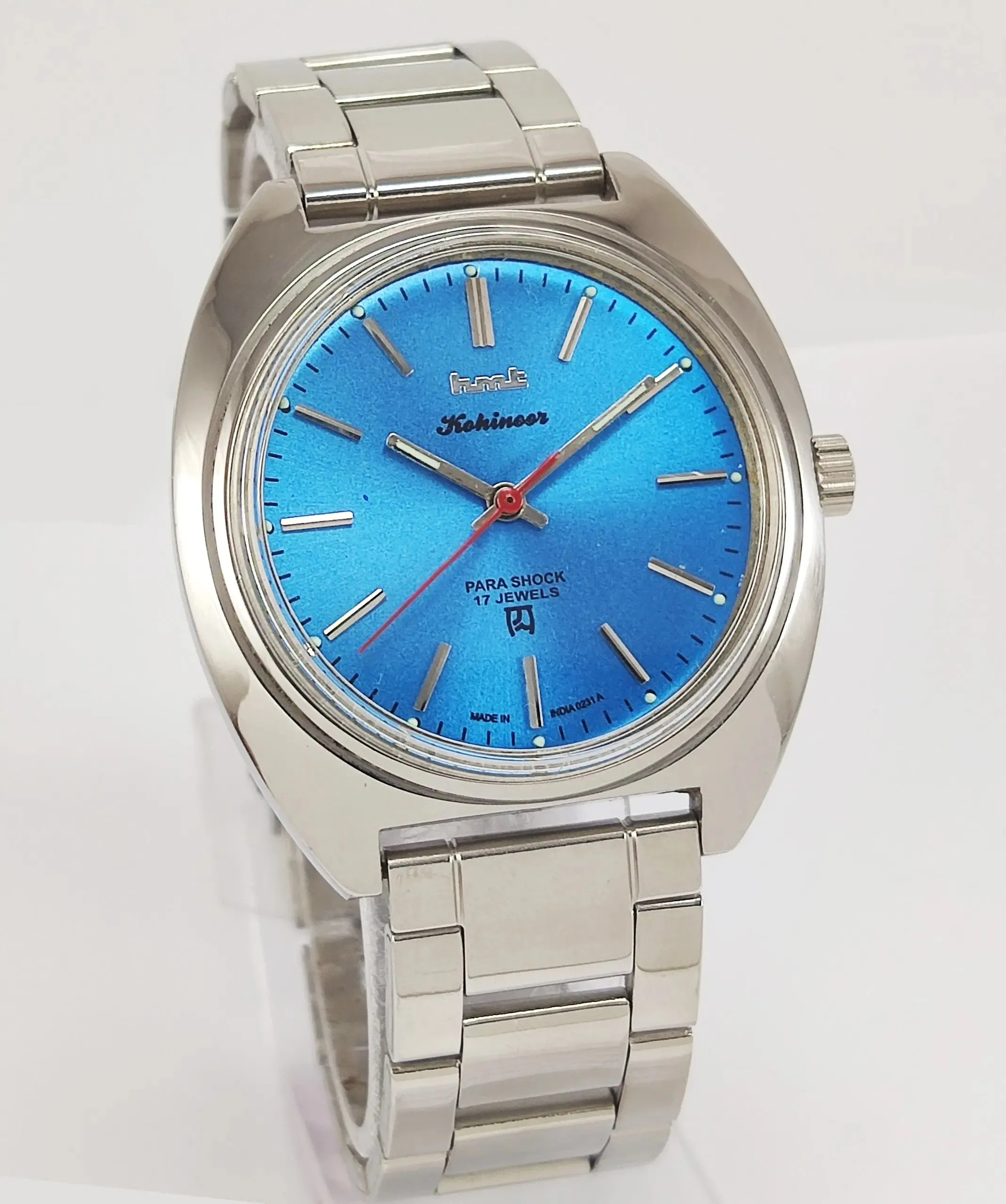 HMT Kohinoor Para Shock 17 Jewels Blue Dial Mechanical Hand winding Men's Wrist Watch