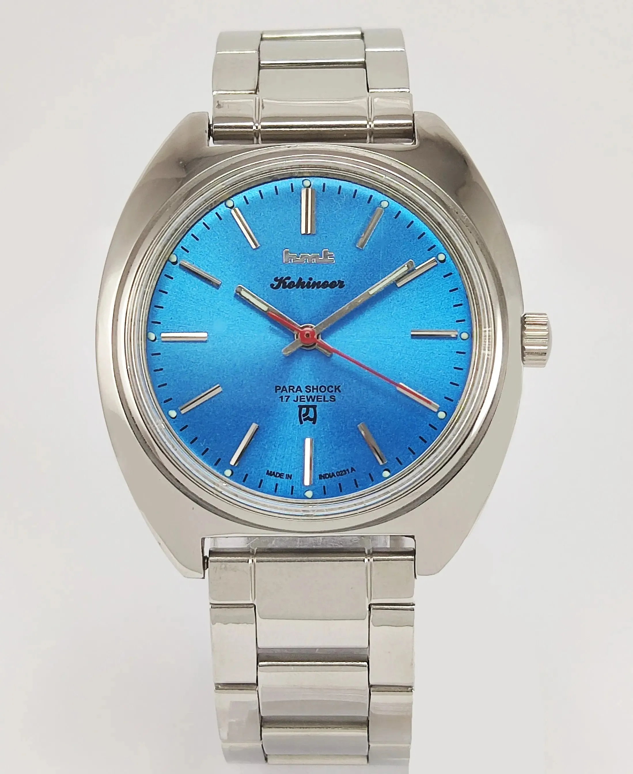 HMT Kohinoor Para Shock 17 Jewels Blue Dial Mechanical Hand winding Men's Wrist Watch