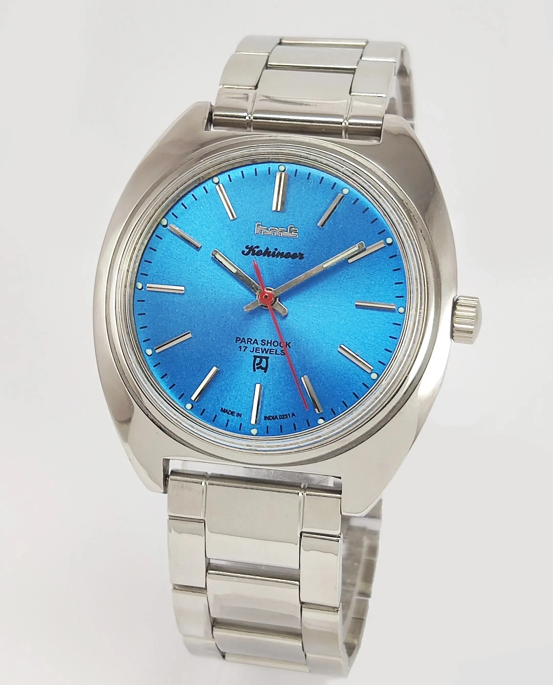 HMT Kohinoor Para Shock 17 Jewels Blue Dial Mechanical Hand winding Men's Wrist Watch