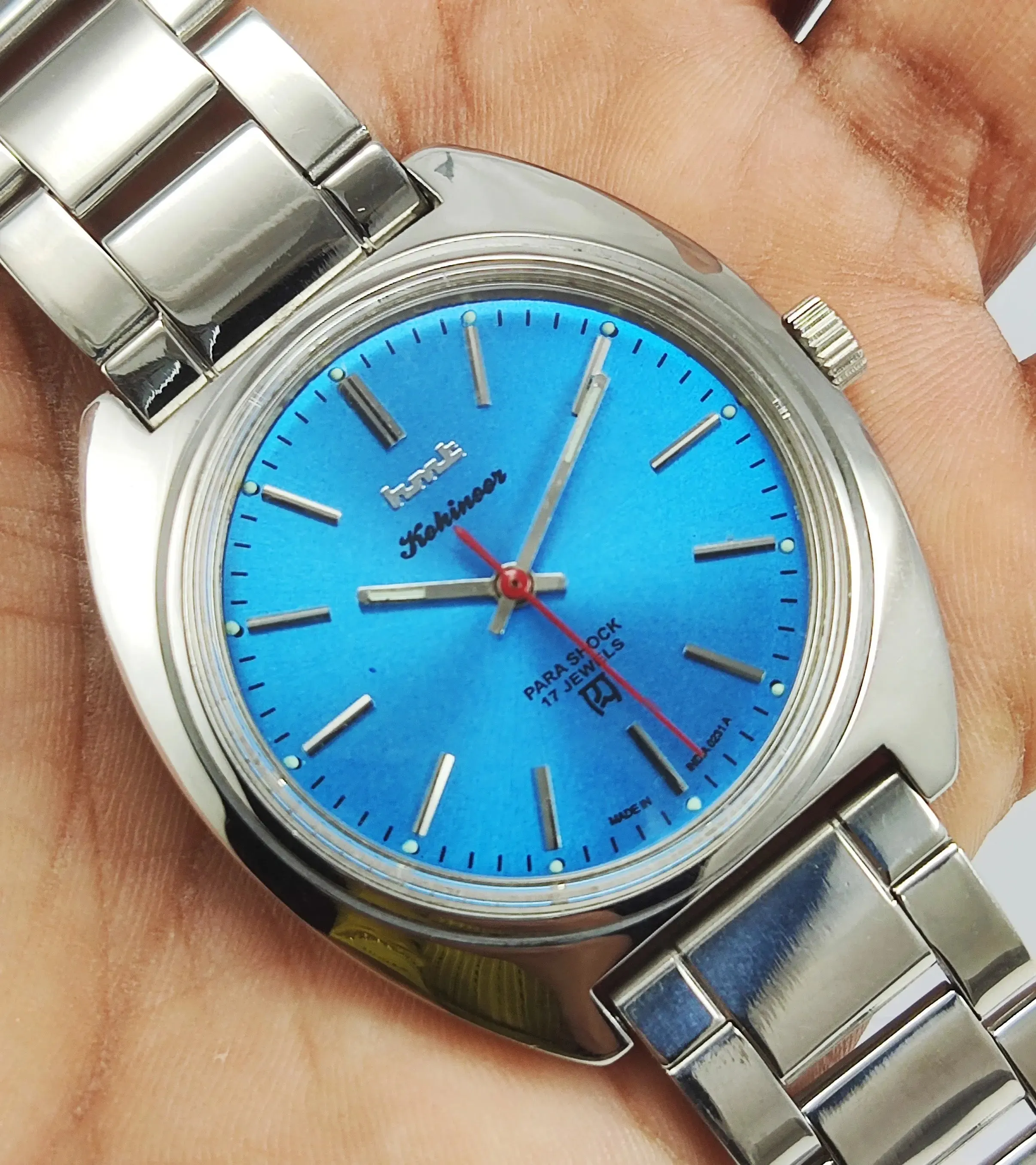 HMT Kohinoor Para Shock 17 Jewels Blue Dial Mechanical Hand winding Men's Wrist Watch