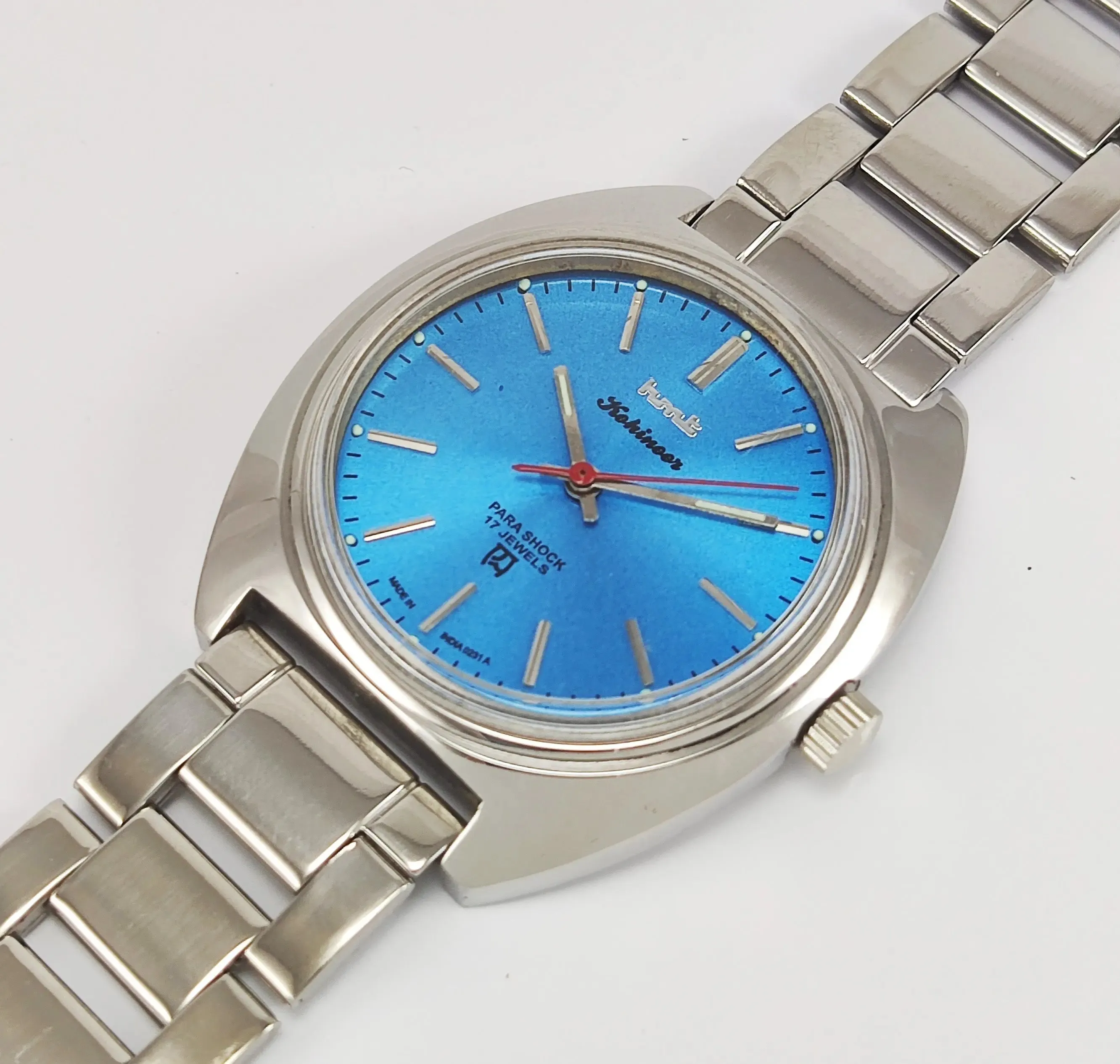 HMT Kohinoor Para Shock 17 Jewels Blue Dial Mechanical Hand winding Men's Wrist Watch