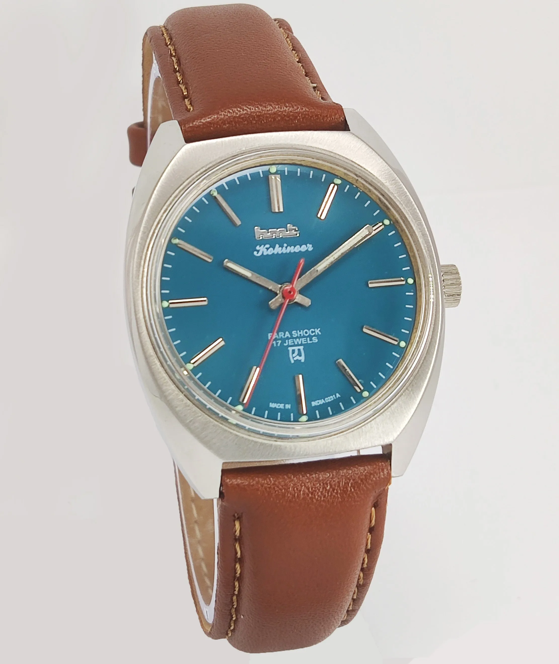 HMT Kohinoor Para Shock 17 Jewels Peacock Green Dial Mechanical Hand winding Men's Wrist Watch