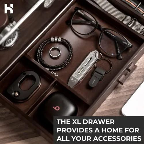 Holme & Hadfield Premium Walnut Watch Display Case Mens Collection Organizer