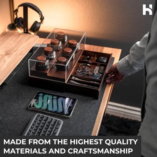 Holme & Hadfield Premium Walnut Watch Display Case Mens Collection Organizer