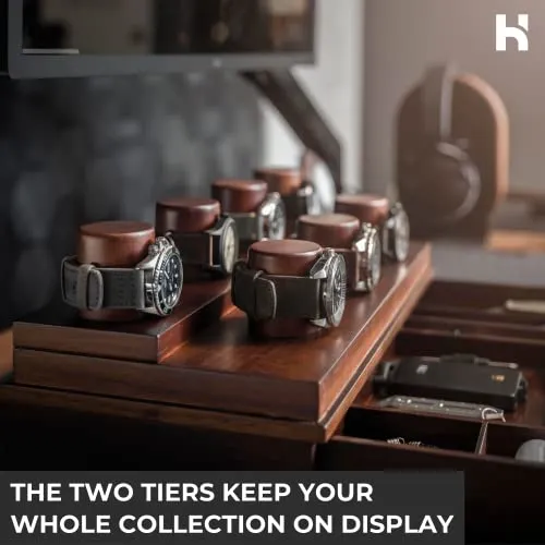 Holme & Hadfield Premium Walnut Watch Display Case Mens Collection Organizer