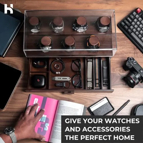 Holme & Hadfield Premium Walnut Watch Display Case Mens Collection Organizer