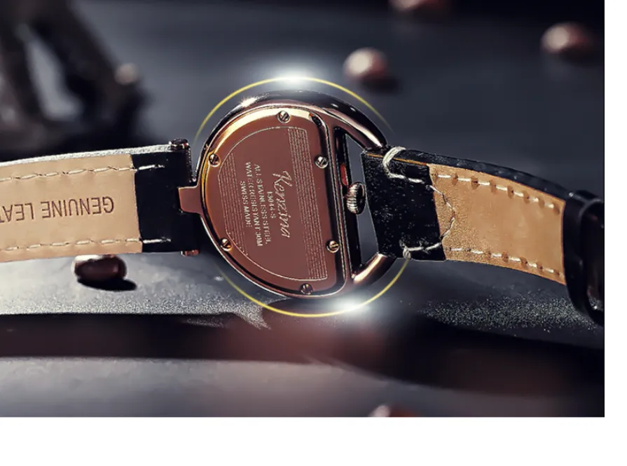 KENZINA WATER RESISTANT LEATHER STRAP WATCH WITH CRYSTAL DETAIL