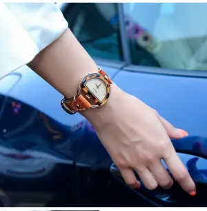 KENZINA WATER RESISTANT LEATHER STRAP WATCH WITH CRYSTAL DETAIL
