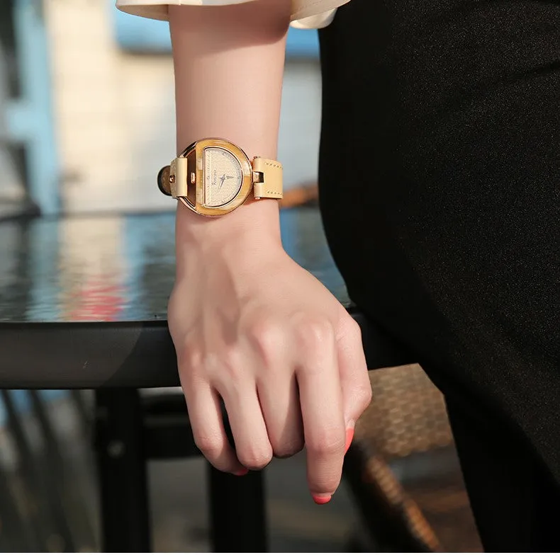 KENZINA WATER RESISTANT LEATHER STRAP WATCH WITH CRYSTAL DETAIL