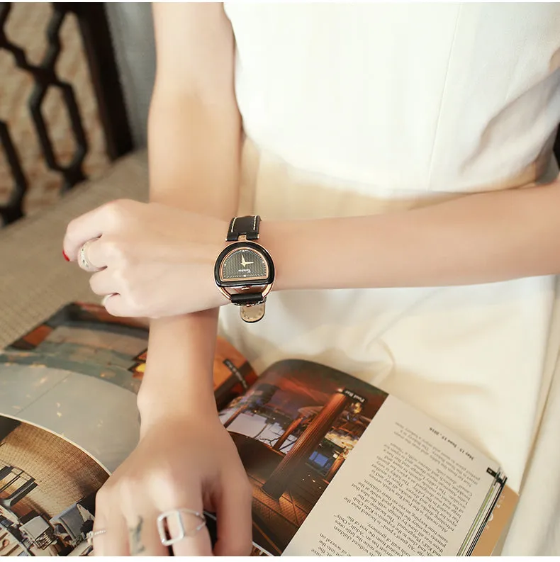 KENZINA WATER RESISTANT LEATHER STRAP WATCH WITH CRYSTAL DETAIL