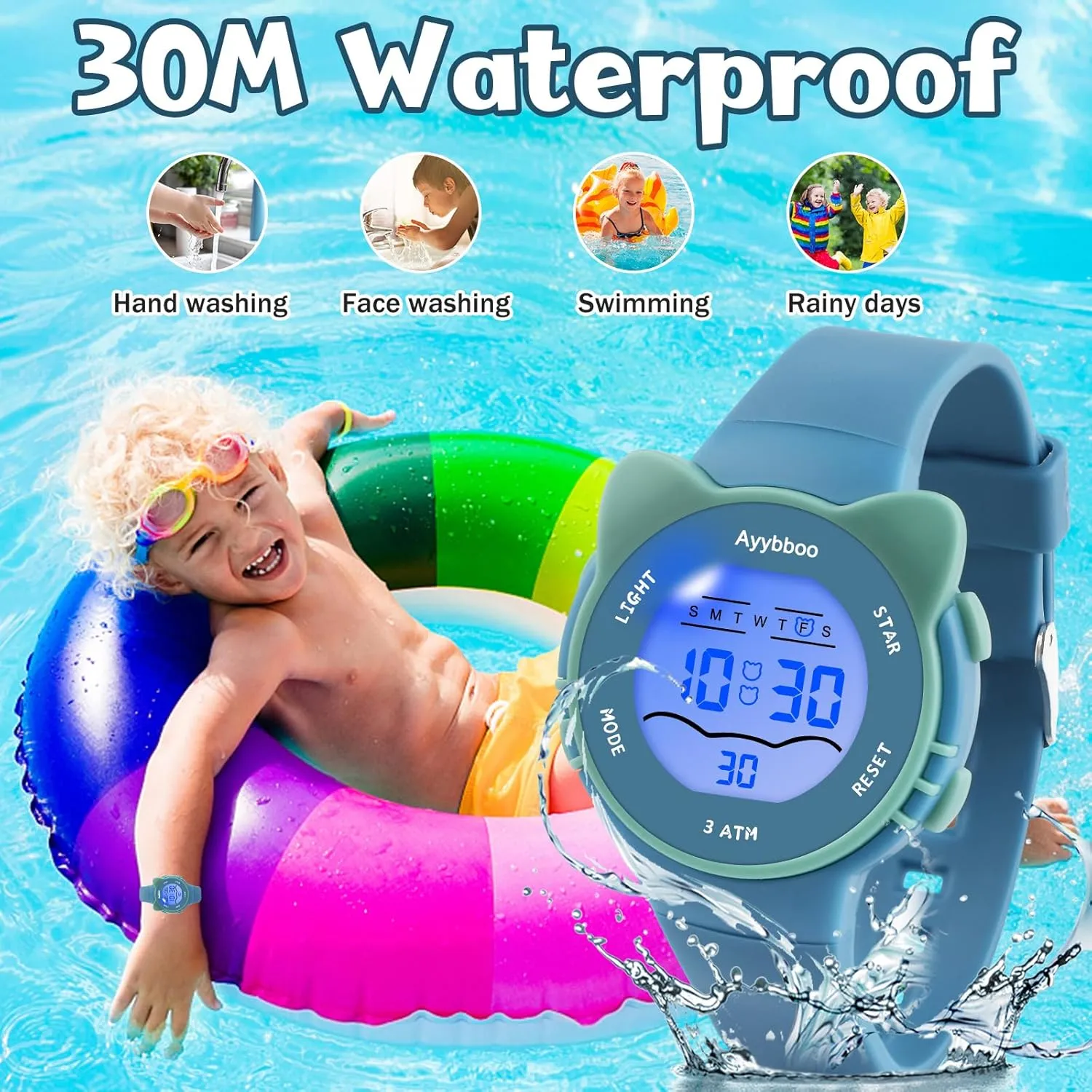 Kids Digital Watches for Girls Boys, 7 Color Lights Waterproof Cute Wristwatches for Kids with Alarm Stopwatch, Great Present for Girls Boys Ages 5-13
