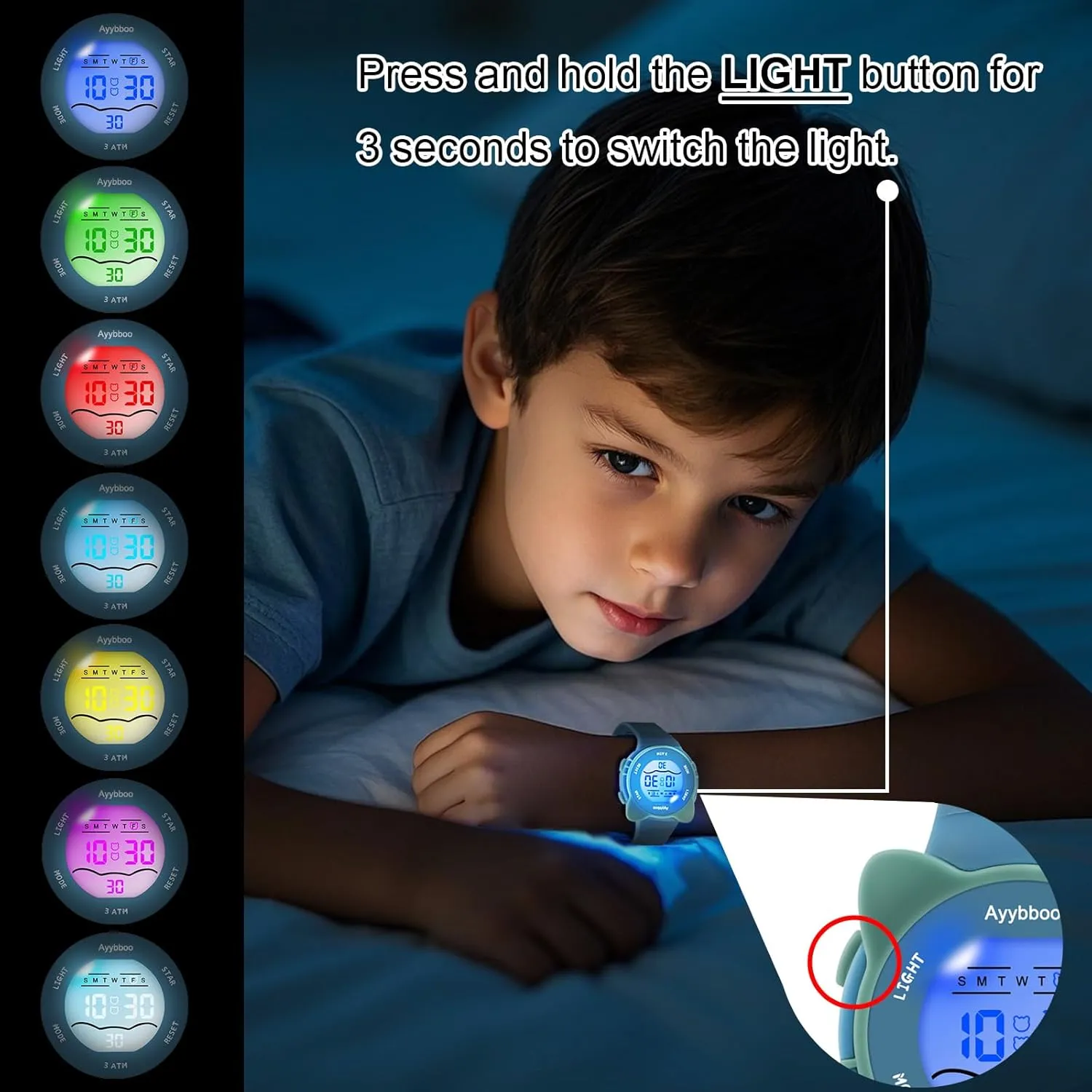 Kids Digital Watches for Girls Boys, 7 Color Lights Waterproof Cute Wristwatches for Kids with Alarm Stopwatch, Great Present for Girls Boys Ages 5-13