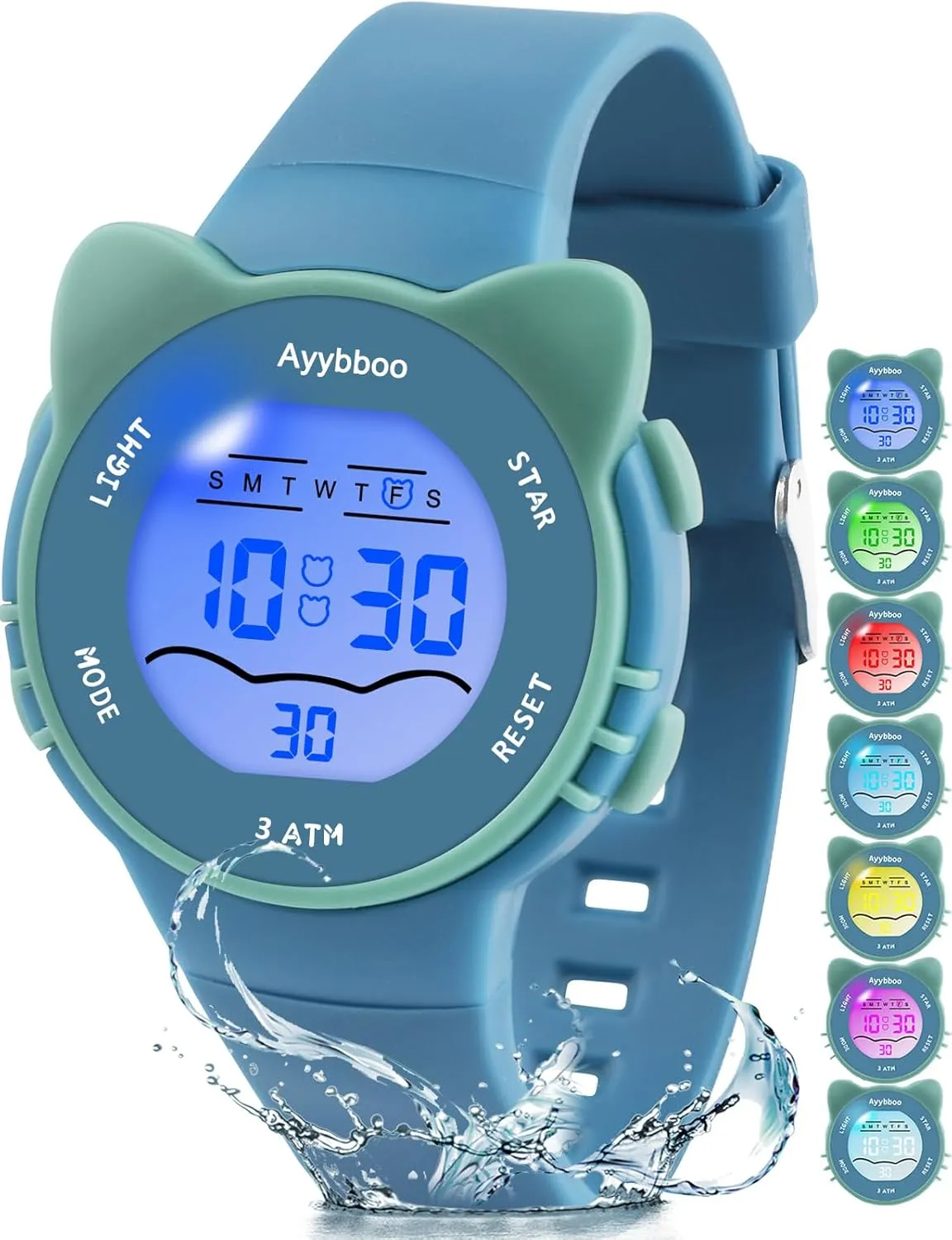 Kids Digital Watches for Girls Boys, 7 Color Lights Waterproof Cute Wristwatches for Kids with Alarm Stopwatch, Great Present for Girls Boys Ages 5-13
