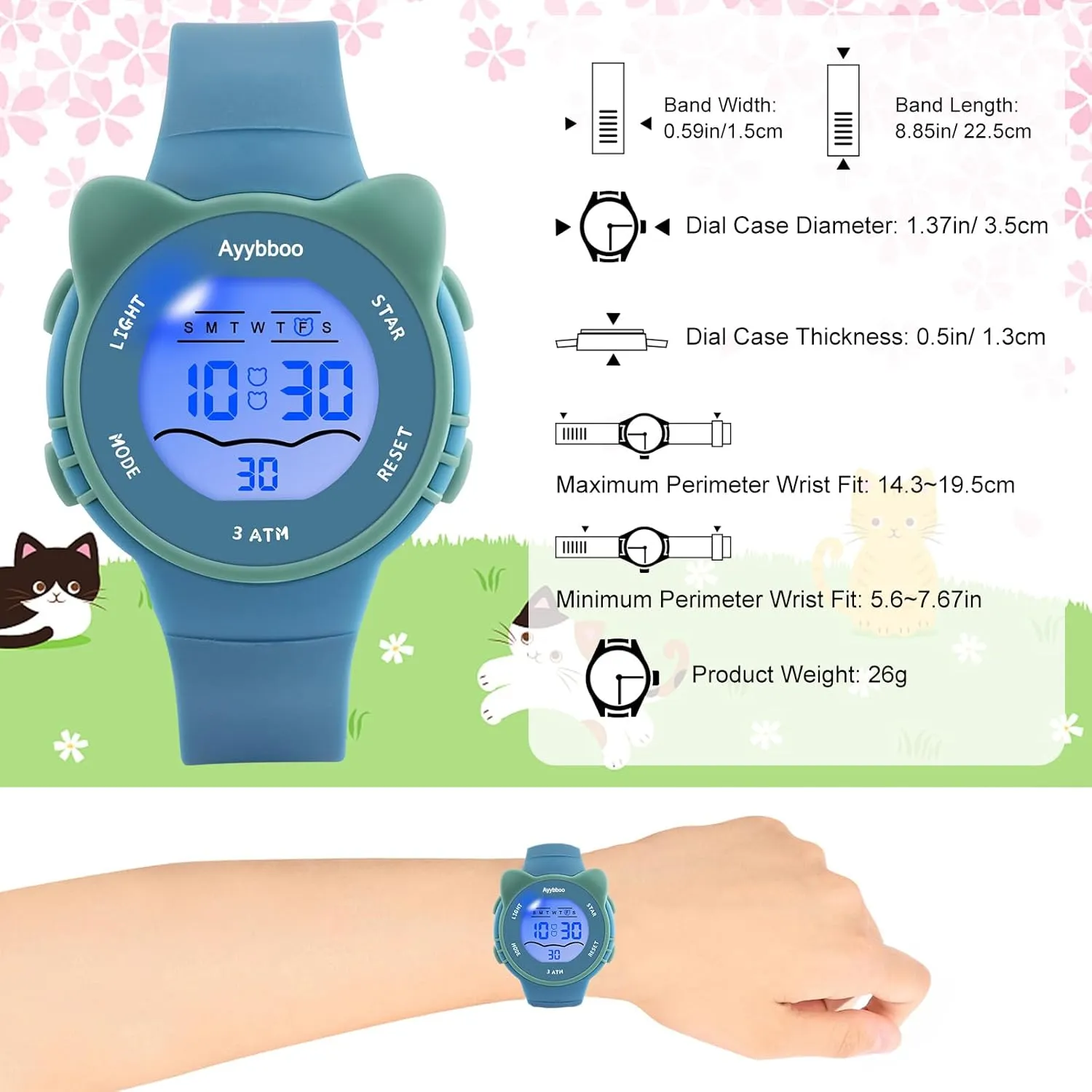 Kids Digital Watches for Girls Boys, 7 Color Lights Waterproof Cute Wristwatches for Kids with Alarm Stopwatch, Great Present for Girls Boys Ages 5-13