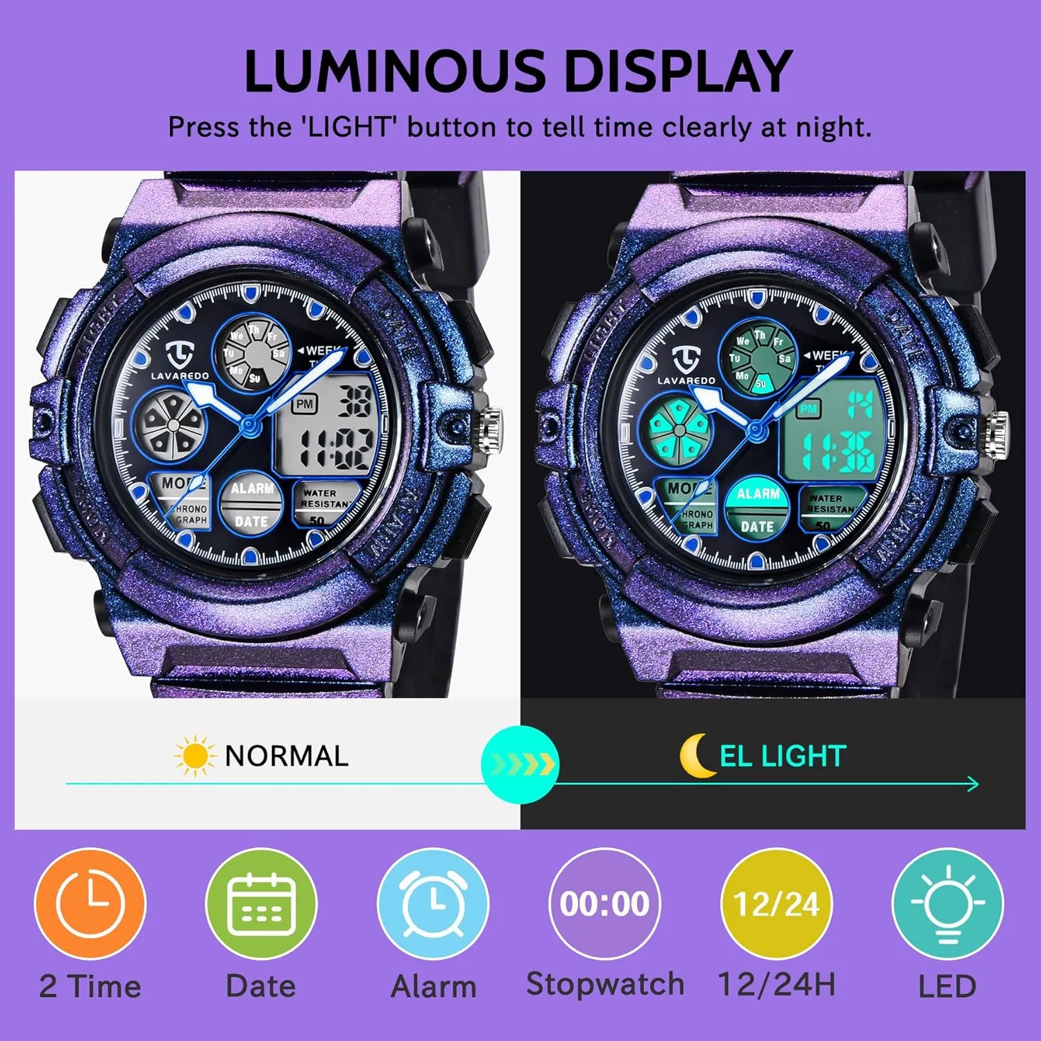 Kids Watch for Boys and Girls Ages 5-15, Analog Digital Waterproof With Alarm Clock Stopwatch, Birthday and Christmas Gifts