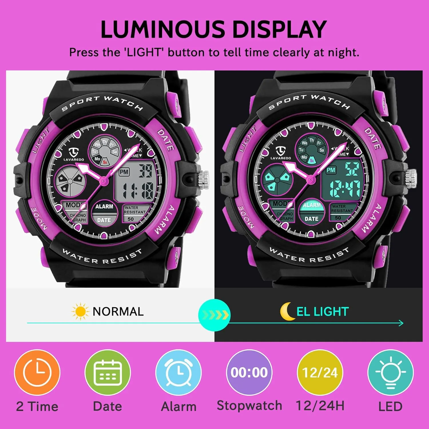Kids Watch for Boys and Girls Ages 5-15, Analog Digital Waterproof With Alarm Clock Stopwatch, Birthday and Christmas Gifts