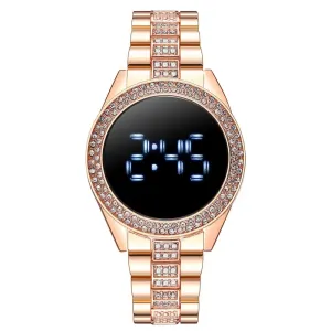 LED Digital Watches for Women Luxury Rose Gold Diamond Dial