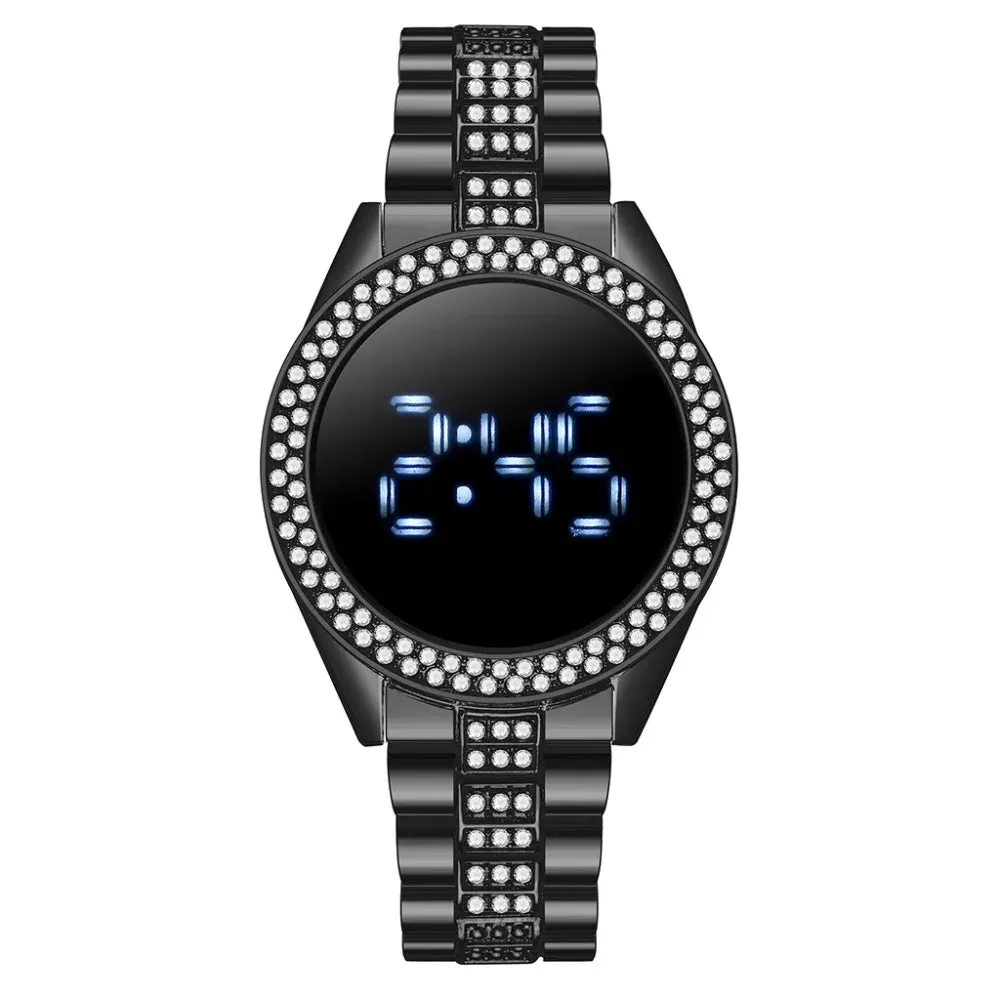 LED Digital Watches for Women Luxury Rose Gold Diamond Dial