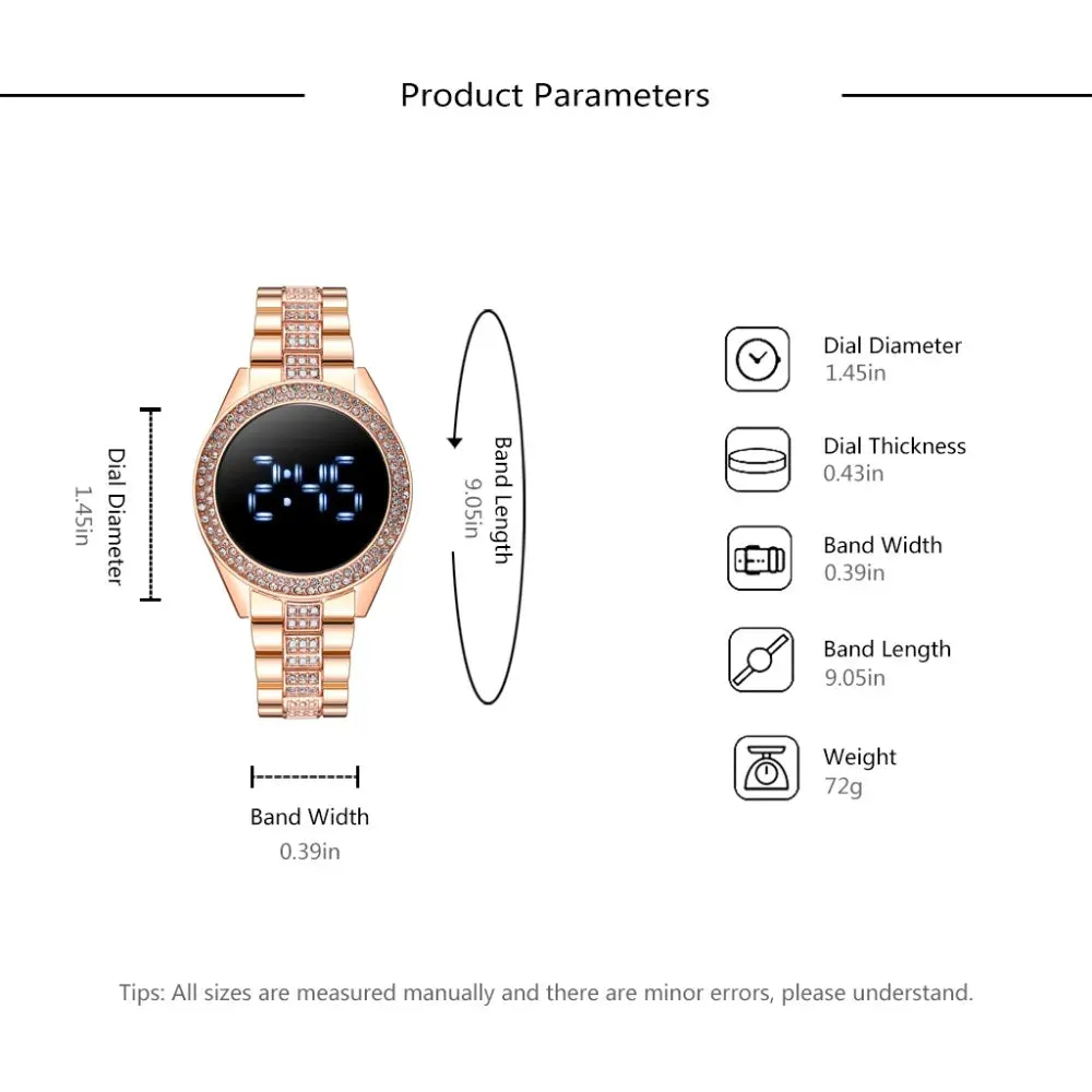 LED Digital Watches for Women Luxury Rose Gold Diamond Dial