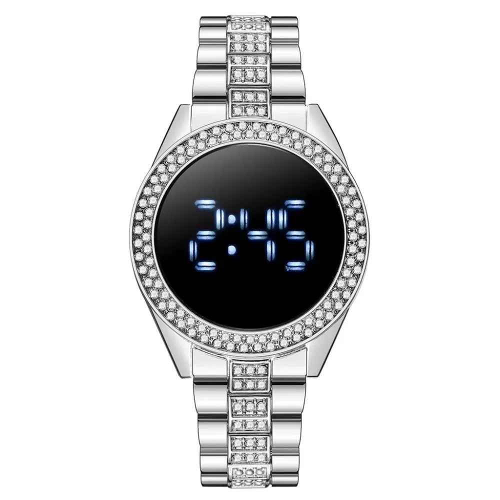 LED Digital Watches for Women Luxury Rose Gold Diamond Dial