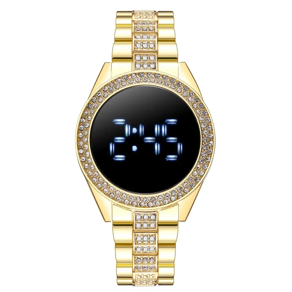 LED Digital Watches for Women Luxury Rose Gold Diamond Dial