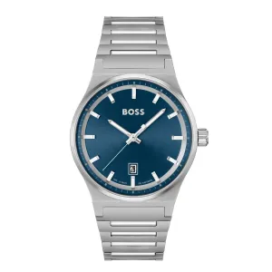 Mens BOSS Silver/Blue Candor Bracelet Watch