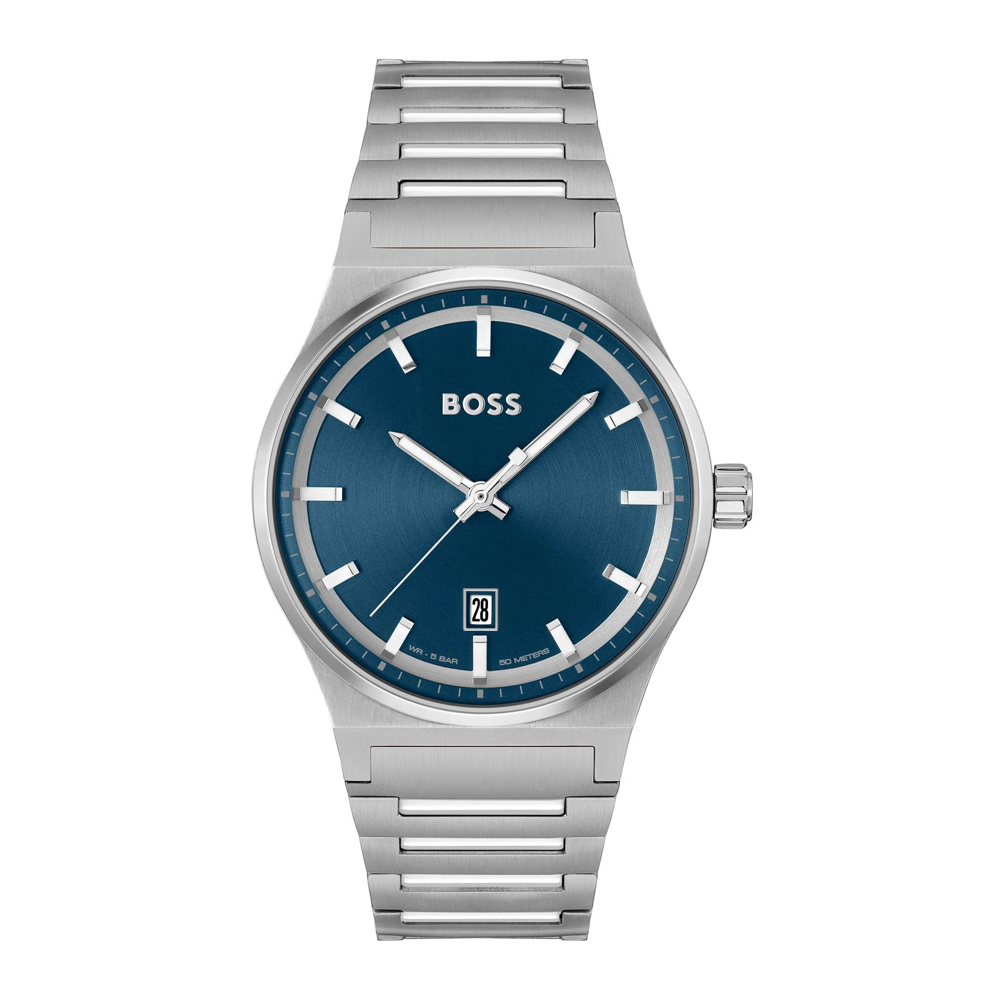 Mens BOSS Silver/Blue Candor Bracelet Watch