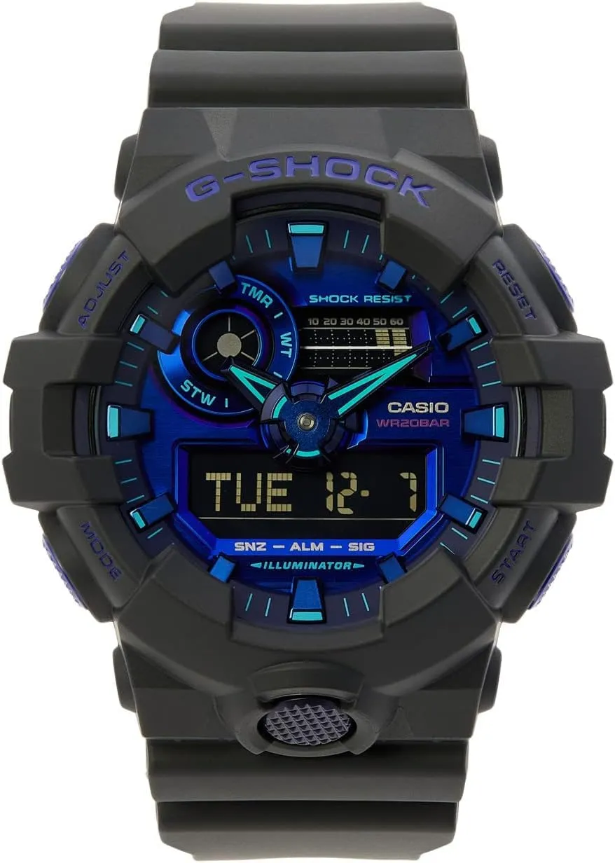 Mens G-Shock Virtual Black Metallic Analog/Digital Watch, Blue Violet