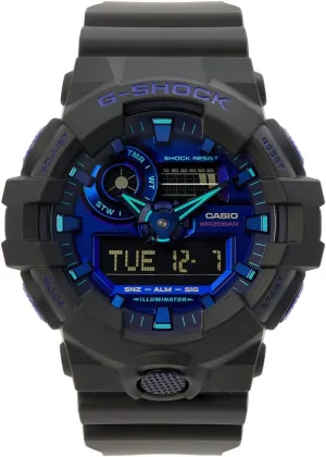 Mens G-Shock Virtual Black Metallic Analog/Digital Watch, Blue Violet