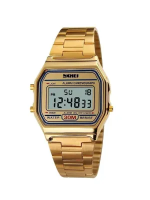 Men'S Golden Digital Retro Watch With 30M Water Resistance